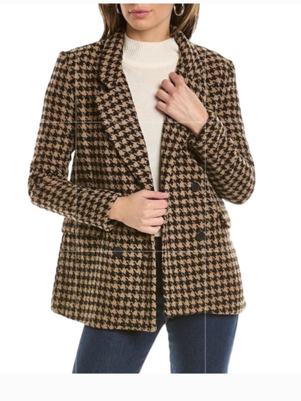 Blank NYC Houndstooth Double-Breasted Blazer Jacket - Brown/Black